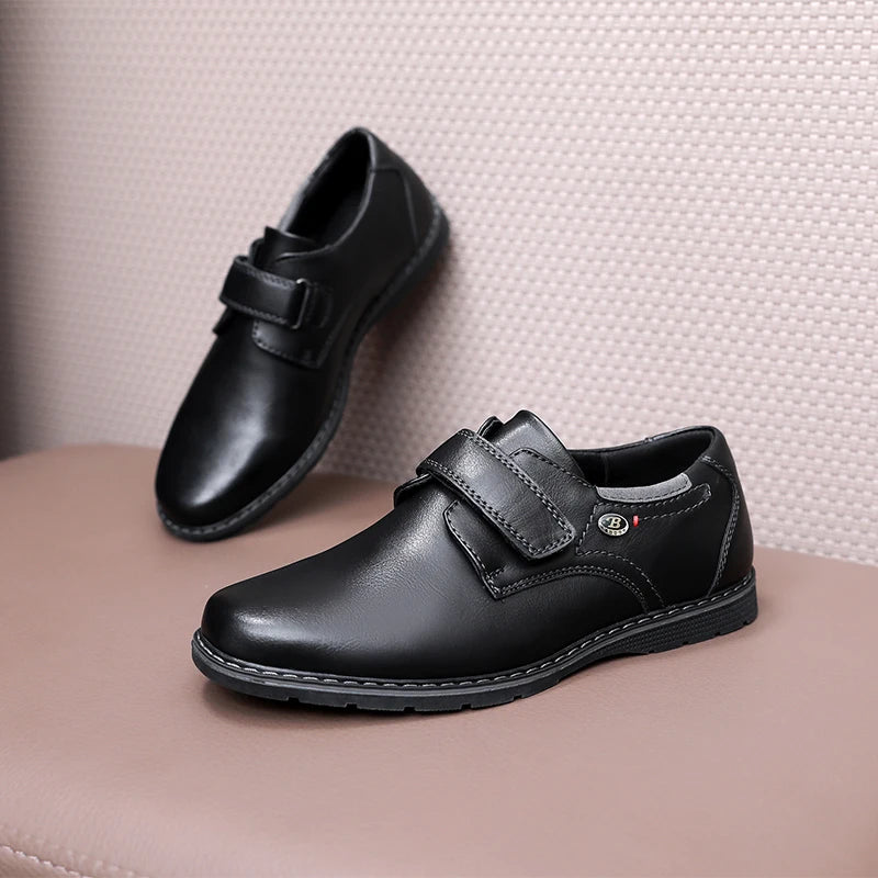 Children Campus Black Leather Shoes, Cowhide Single Shoes Spring And Autumn Style Breathable British Soft Boys Babies Children