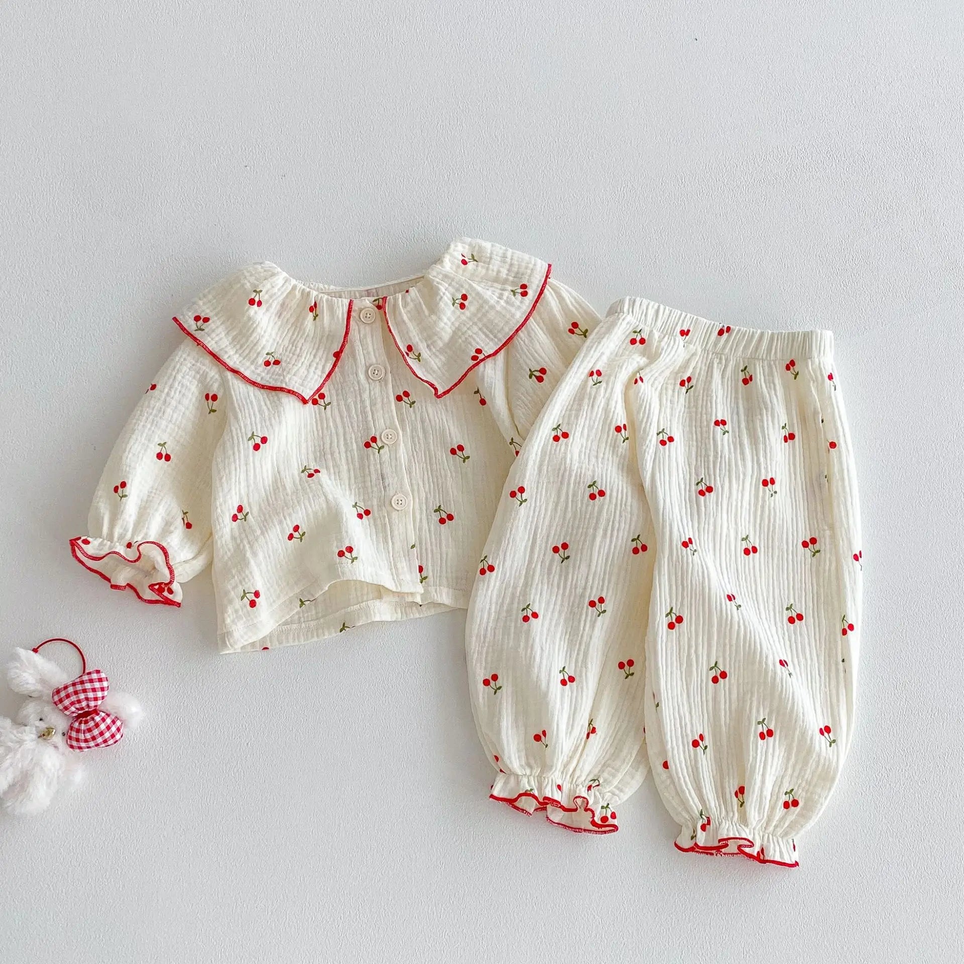 Baby Clothing Set 2025 Autumn New Baby Girl Pajamas Set Infant Cherry Print Top+Pant Casual Two-piece Suit Home Clothes