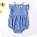 Baby-Mädchen Strampler Kleinkind Rüschen Strampler Baumwolle Denim Fliege Ärmellos Sommer Bodysuit Sonnenanzug Outfits Neugeborenen Overall
