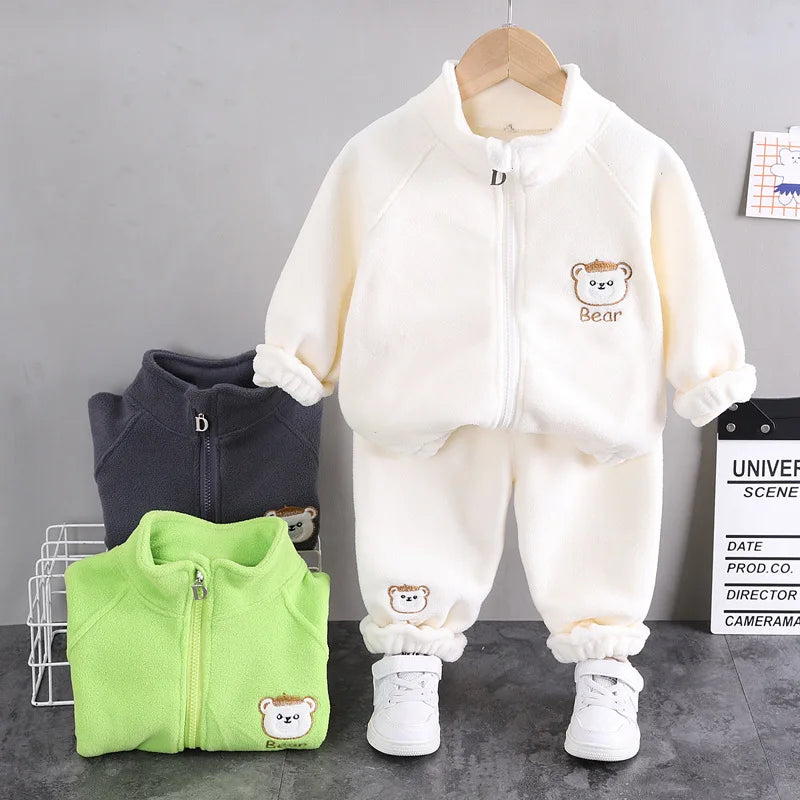 Conjuntos de ropa para niños, moda infantil, camiseta con oso de dibujos animados, chaleco, abrigo y pantalón, traje de 2 piezas, conjuntos deportivos para niños de 1 a 4 años