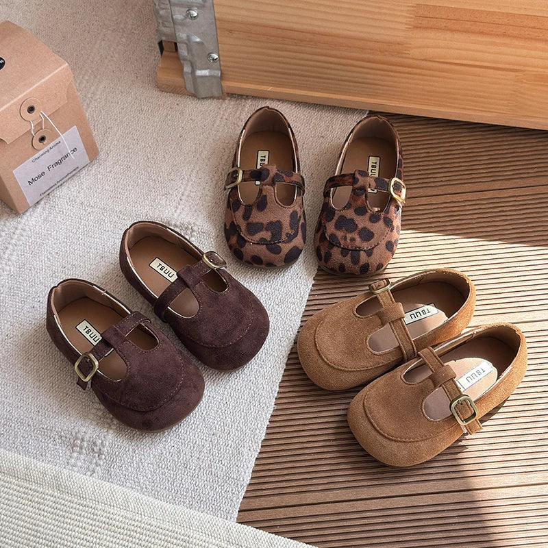 Girls Leather Shoes Toddlers Flats Princess Sweet Little Kids Soft Shoes T-strap Retro Classic Children's Dress Shoes for Party