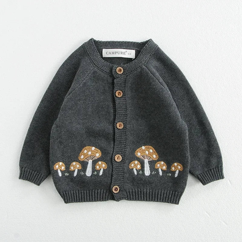 Baby Girl Clothing Cotton Knit Mushroom Embroidered Onesie Bodysuit and Beanie 0-3Y Baby Boy Clothes Cardigan Casual Outfit