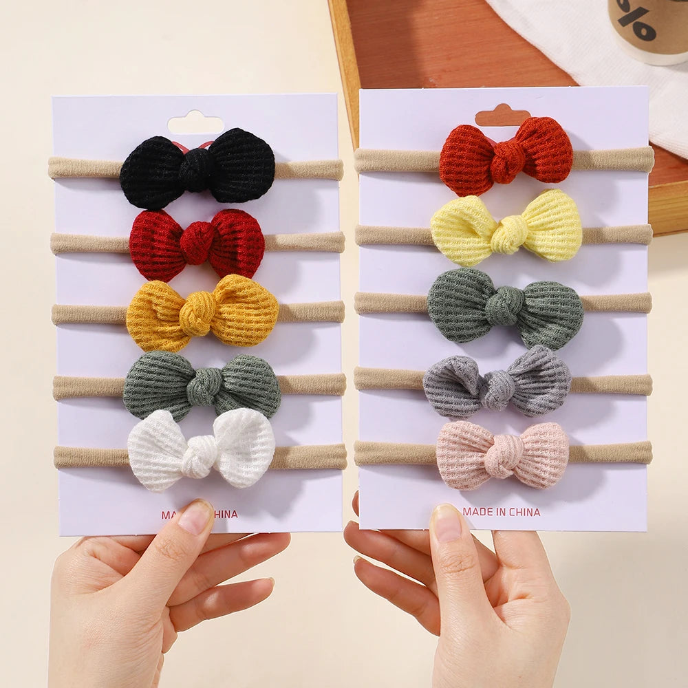 5Pcs/Set Elastic Baby Headband Solid Corduroy Ribbon Bow Headscarf Hairband Newborn Cute Knitted Headband Babe Hair Accessories