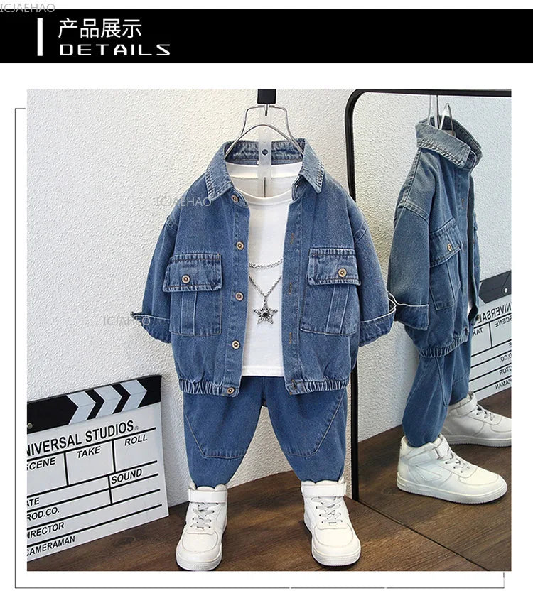 Boys Denim Set 2 Piece Clothes Kids Trendy Cotton Jacket Pants Suits Outfit Casual Wear Children Clothing Spring Autumn Costume