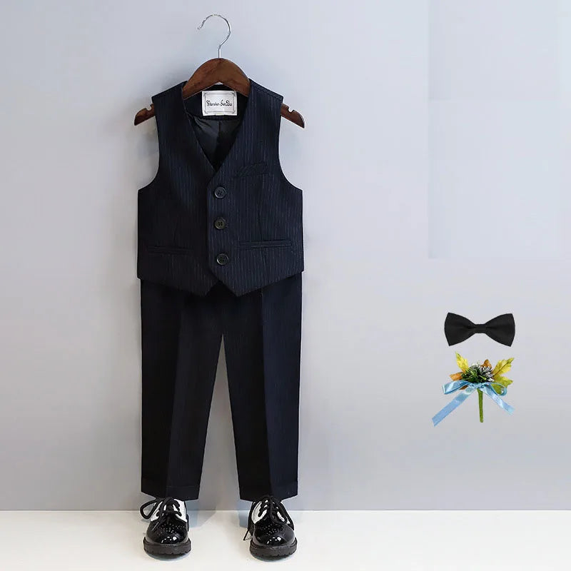 Children Black Piano Suit Kids Wedding Party Photograph Suit Flower Boys Tuxedo Dress Newborn Baby 1 Year Birthday Costume
