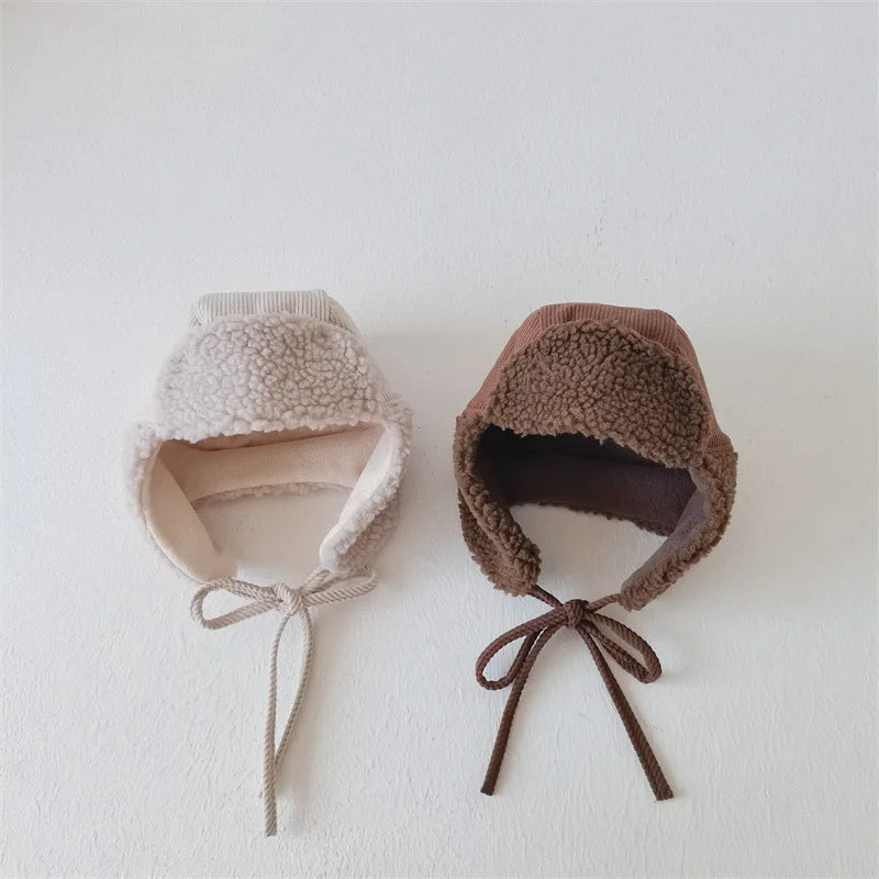 Otoño Invierno Niños Más Terciopelo Orejeras Cortavientos Frío Cálido Gorra de Pana Niño Niña Bebé Vellón Algodón Gorro Grueso Liso