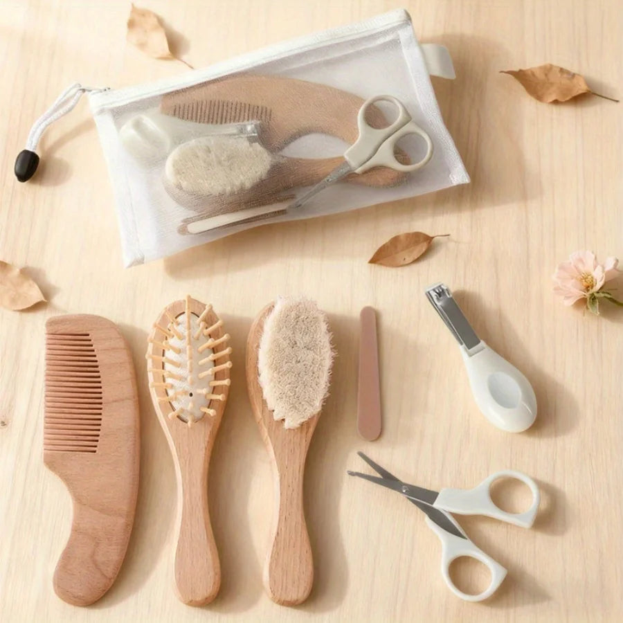 4/6pcs baby Care Set - Newborn Scalp Cleaning Soft Brush, Beechwood Bath Massage Comb, Air Cushion Comb, Nail Clipper, Cutter