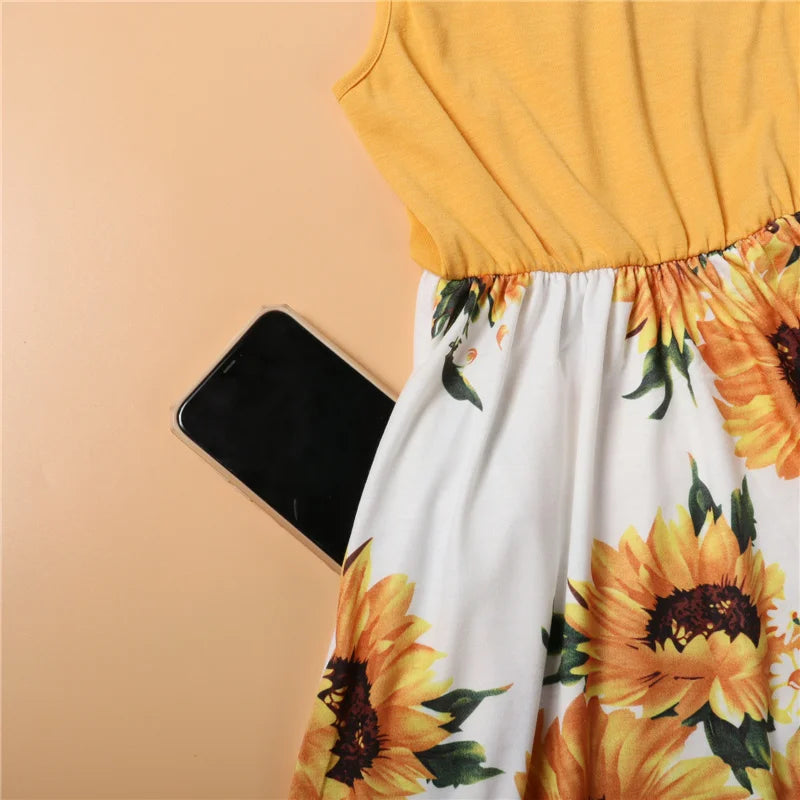 2026 New Fashion Mother Daughter Matching Dresses Family Sets Floral Woman Girls Long Dress Outfits Sleeveless Family Look Dress