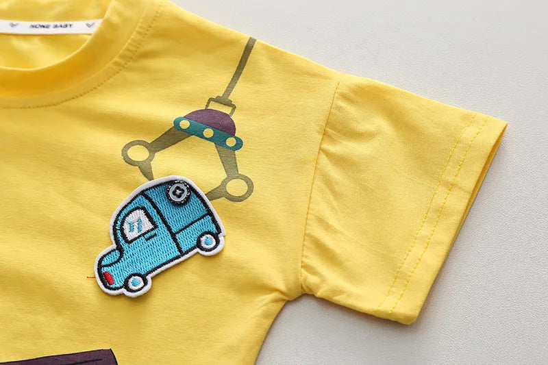 New Baby Boys Clothing Sets Summer Cartoon Car T Shirt +Denim Shorts Toddler Infant Kids Casual Infant Clothes Suits 1-5 Years