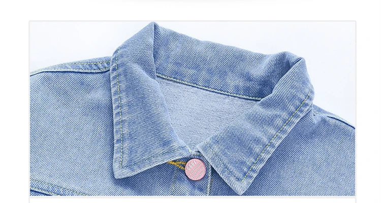 Lovely Style Babi Girls Casual Blue Denim Jacket Coat with Bow Embroidery Kids Child Fashion Spring Autumn Streetwear Outfit
