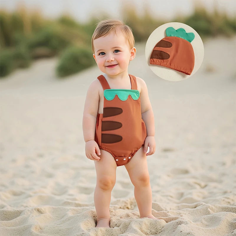 0-18 Monate Kleinkind Neugeborenes Baby Sommer-Outfit Freizeit Ärmelloser Früchte-Overall Strampler mit Hut 2-teiliges Set für Jungen und Mädchen