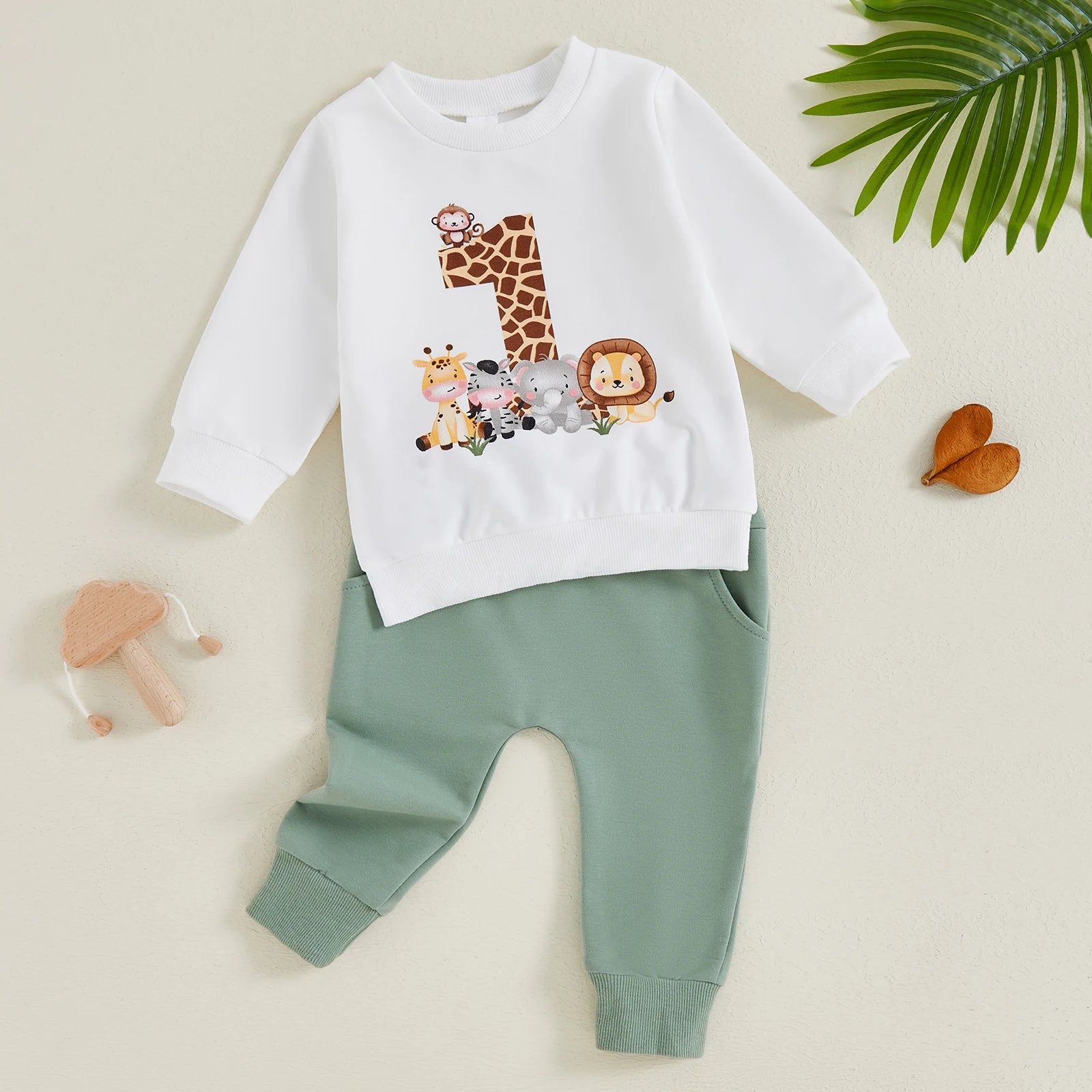 BeQeuewll Kleinkind Baby Kleidung für Kinder Herbst Anzug Erster Geburtstag Outfits Tierdruck Langarm Sweatshirt Hosen Kinder Sets