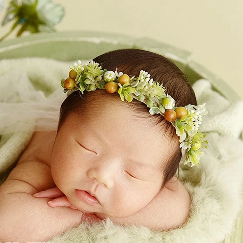 Newborn Headband for Photography Props Flower Baby Girl Tieback Flowers Pearl Wreath Newborn Photography Infant Hair Accessories