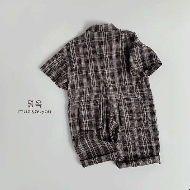 Children's Clothing Jumpsuit 2025 Spring/summer New Item for Boys and Girls, Thin Plaid Jumpsuit for Babies, Children's Pants
