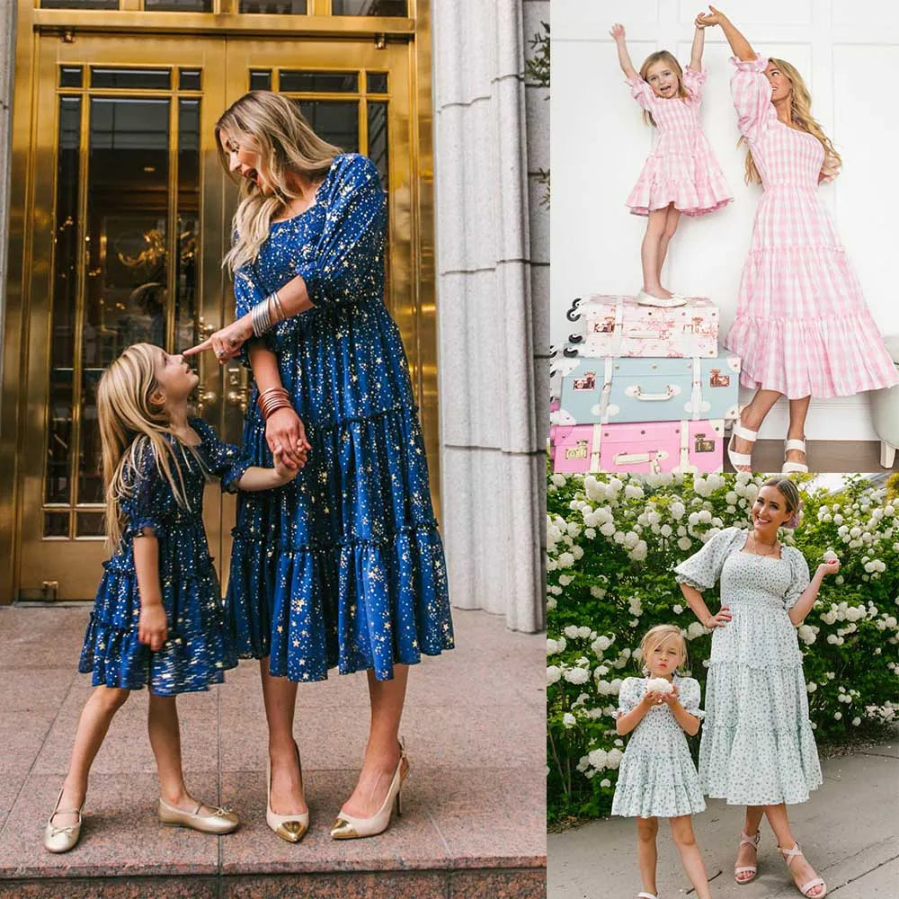 Mother and Daughter Matching Outfits Vestidos Family Matching Dresses Floral Printed Beach Family Look Dress