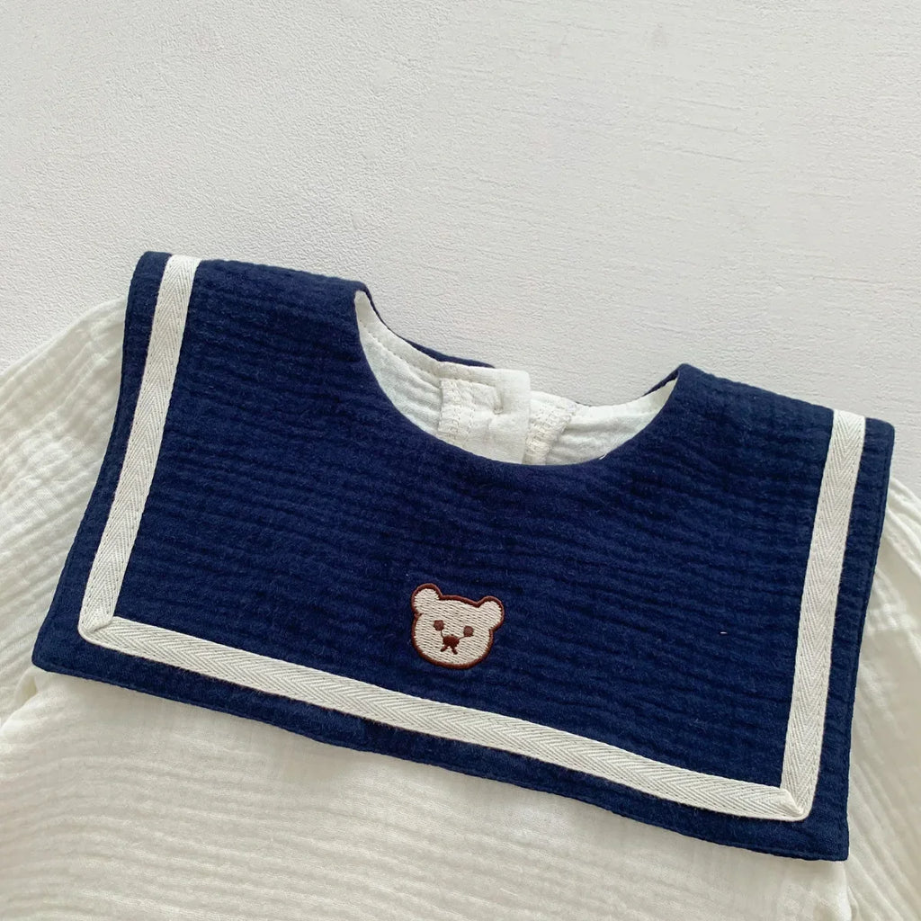 Neu im Herbst Kinder Baby Mädchen Langarm Marineführer Bären Oberteil T-Shirts + einfarbige Shorts Kleinkind Baby Baumwoll-Kleidungsset 2tlg.