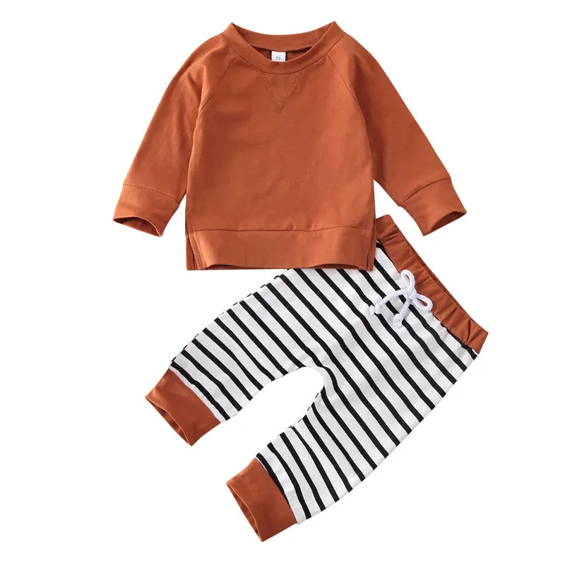 0-24months Boys infant Clothing Set Solid Brown shirt Top Pants Outfits for baby boys