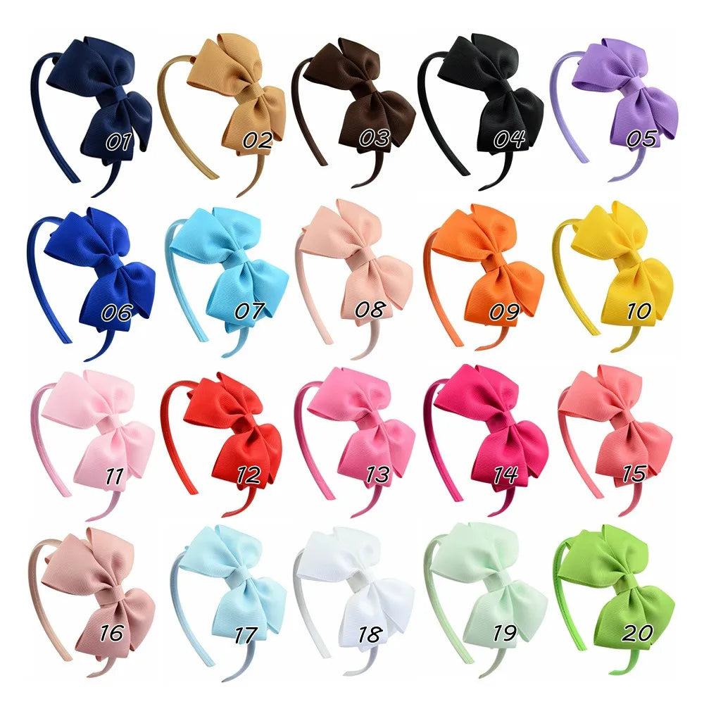 1 Piece Ribbon Handmade Hair Bows Hairbands for Baby Girls 20 Colors Cute Bowknot Solid Color Headband Headwear Hair Accessories