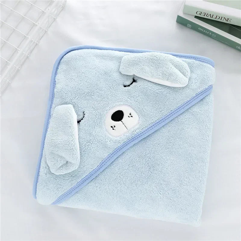 Baby Bathrobe Infant Bath Towel Boy Girl Blankets Swaddle with Hood Cartoon Coral Fleece Towel Blanket Newborn Kids Bedding