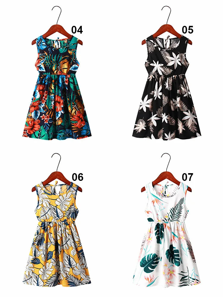 New Mother Daughter Summer Dresses Sleeveless Floral Flower Print Sundress Mom Mommy and Me Beach Dress Family Matching Outfits