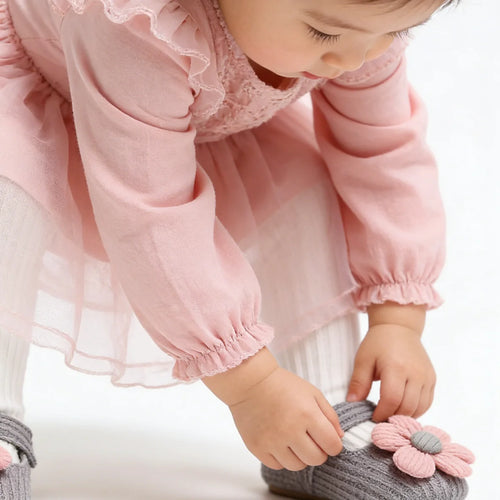 1Pair Baby Walking Shoes, Cute Flower Soft Sole Cloth Shoes, Adjustable Elastic, Suitable for 0-1 Years Old Baby Daily Wear
