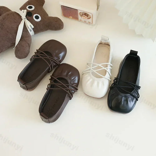 Baby Girls Leather Shoes Soft Princess Ruffles Pleated Mules Kids Casual Flats Slip-on 2025 Autumn New Children's Dress Shoes