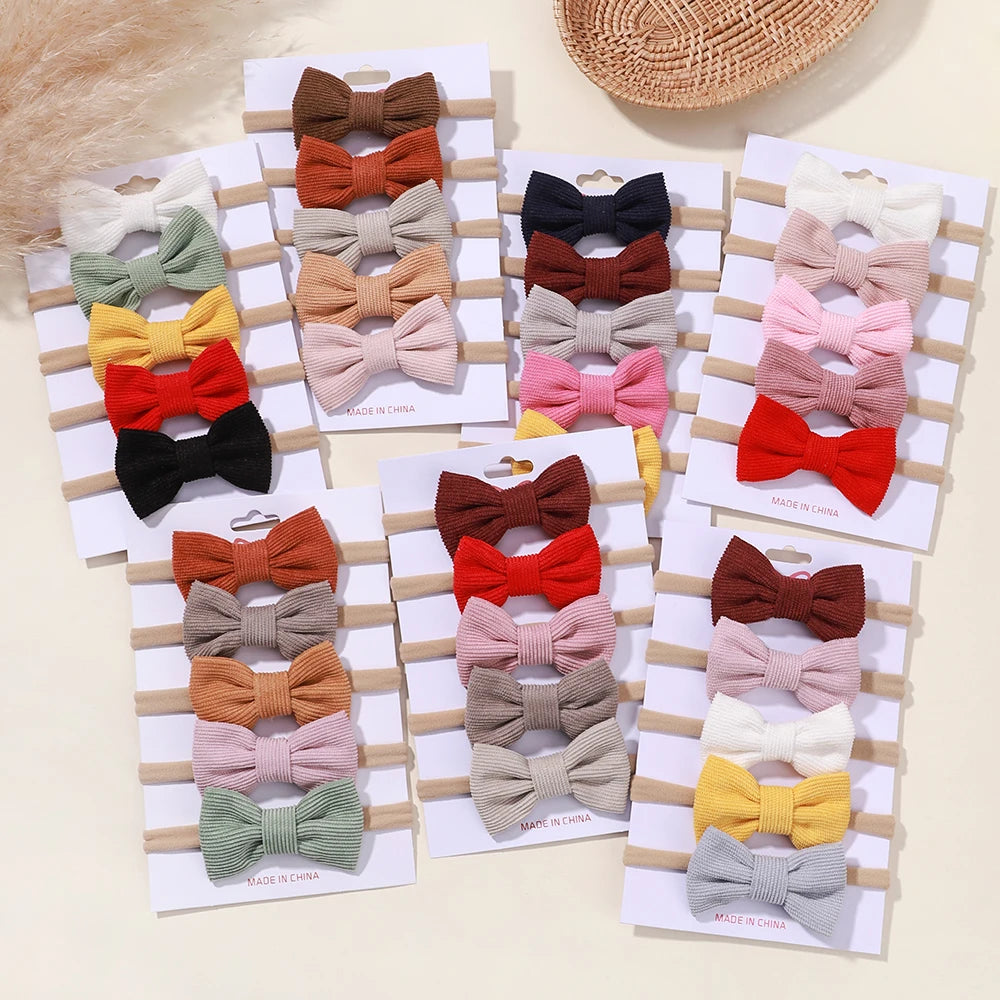 5Pcs/Set Elastic Baby Headband Solid Corduroy Ribbon Bow Headscarf Hairband Newborn Cute Knitted Headband Babe Hair Accessories