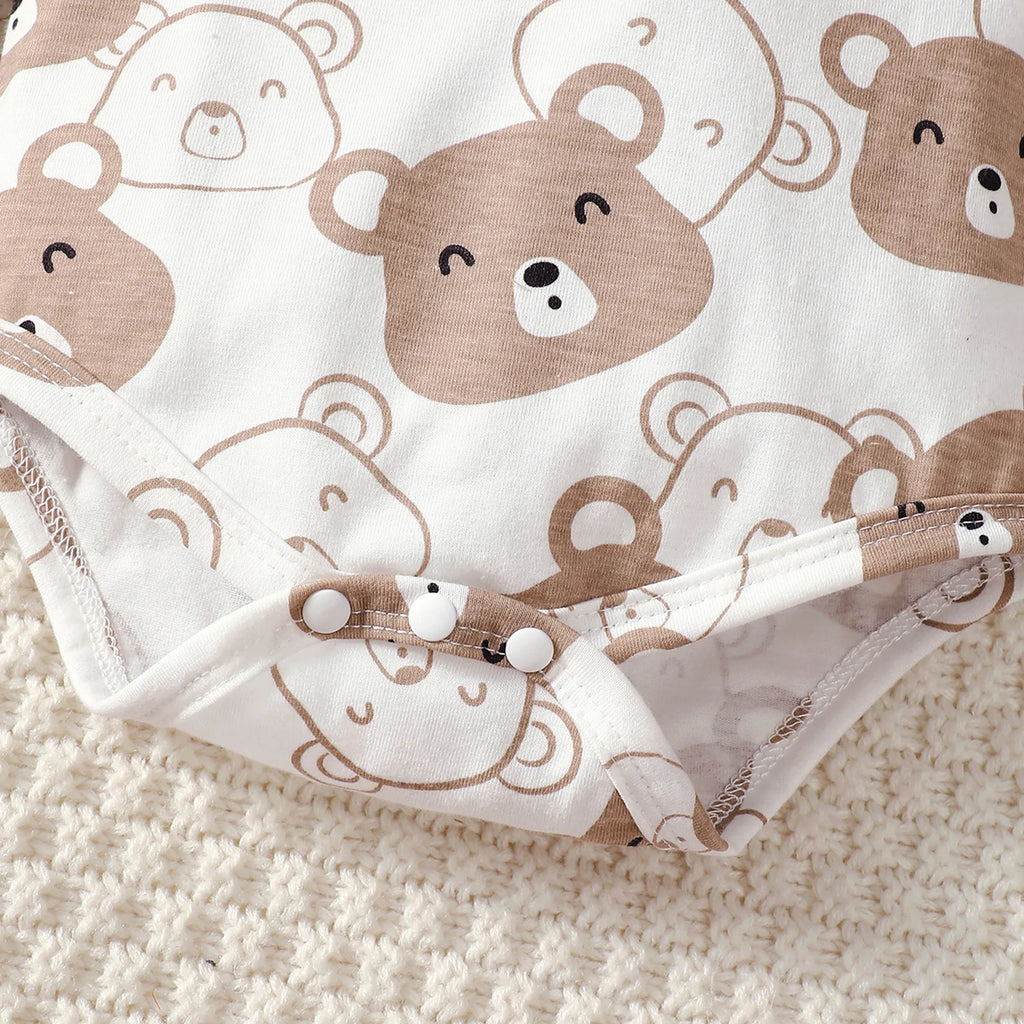 Newborn 4pcs Baby boy Bear printed Bodysuit+Pants+Hat+Socks Set Suitable for Babies 0-9 Months Spring Autumn Fashionable Set