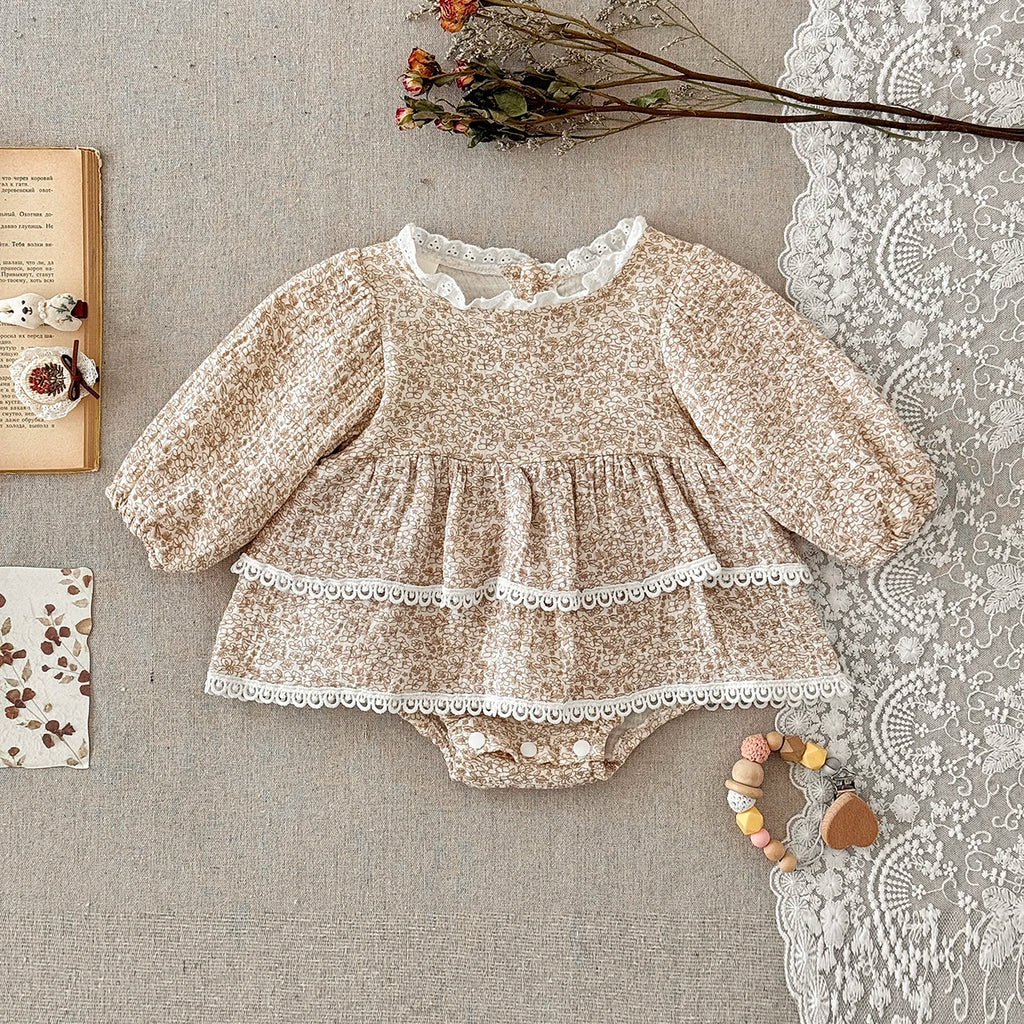 Summer Baby Girl Clothes Full Sleeve Lace Flower Girls Dress Cotton Baby Romper Princess Dress Suitable for babies aged 0-18M