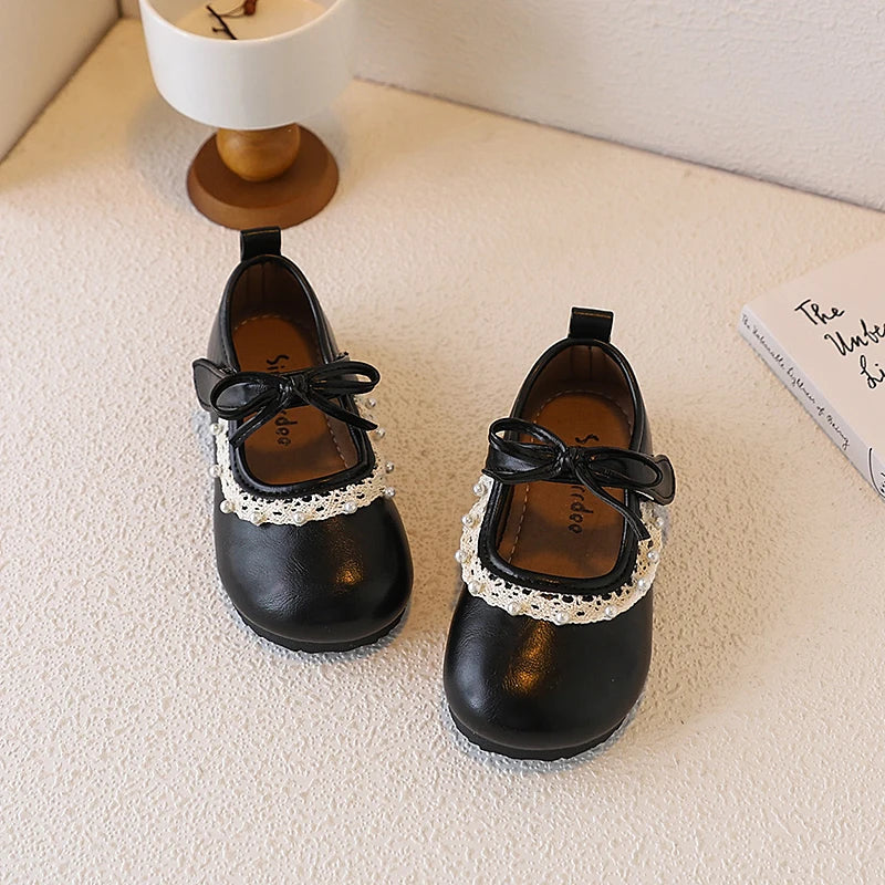 Little Girl'S Leather Shoes Ruffles Retro Style Adorable Kids Flat Shoe Spring Versatile Three Colors Fashion Children Mary Jane