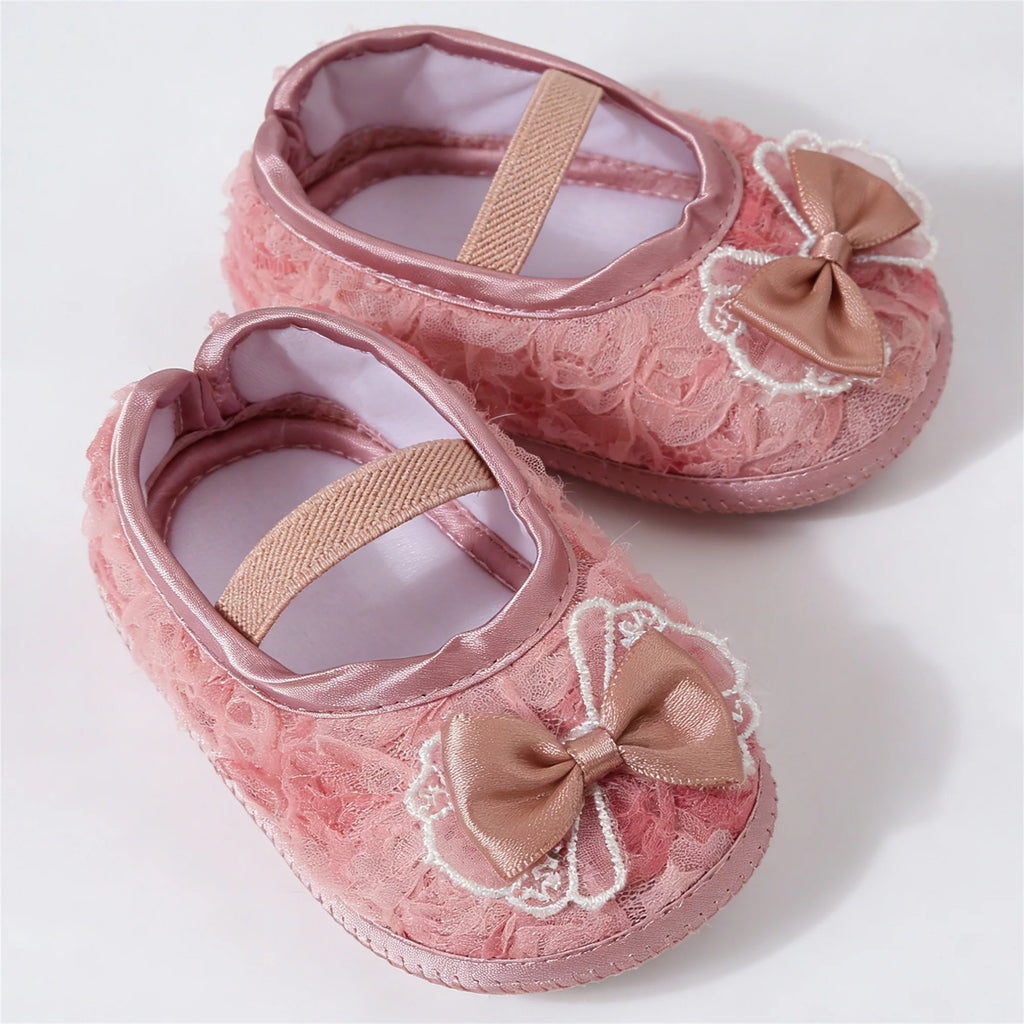 0-12months Baby Girls Shoes Soft First Walking Shoes  for infant girls Lace Bow Decorated Princess Shoes