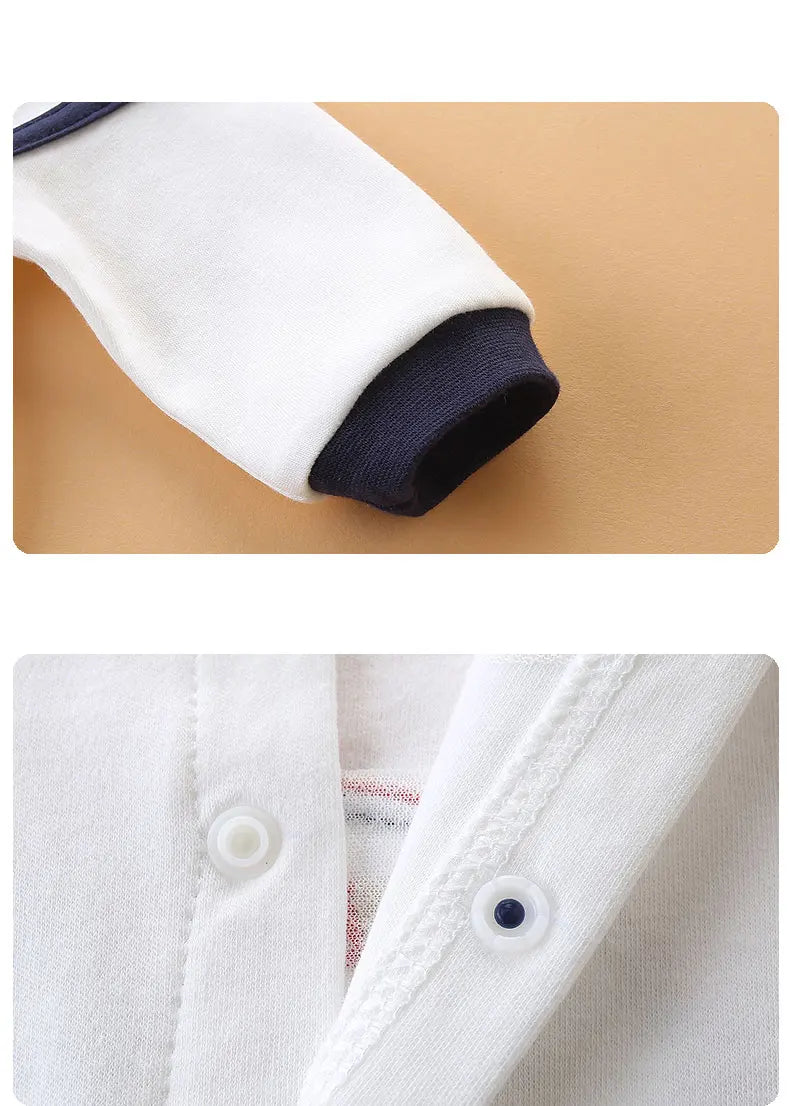 Baby jumpsuit spring & fall pure cotton long-sleeved newborn clothes 0-1 year old baby baseball uniform foot-covering hoodie