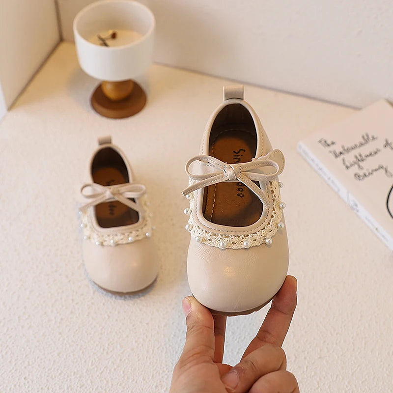 Little Girl'S Leather Shoes Ruffles Retro Style Adorable Kids Flat Shoe Spring Versatile Three Colors Fashion Children Mary Jane