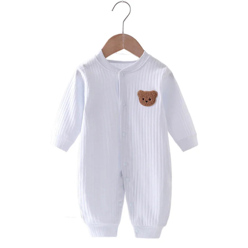 Mameluco de bebé de otoño de 2024, de color liso, con estampado de oso, mono de algodón, ropa de una pieza para recién nacidos, niños y niñas, de 0 a 18 meses