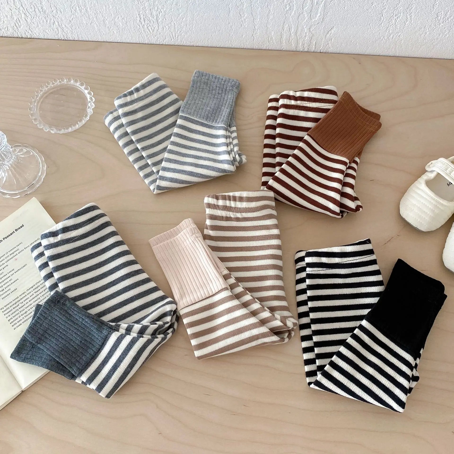 Autumn Newborn Infant Baby Boy Girls Candy Color Leggings Splice Striped Pants Fashion Baby Clothing