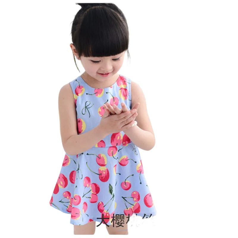 2025 Summer Girls Print Binding Rope Dress For 1-6Years Kids Cotton Sleeveless Sundress Baby Beach Above Knee Mini Casual Dress