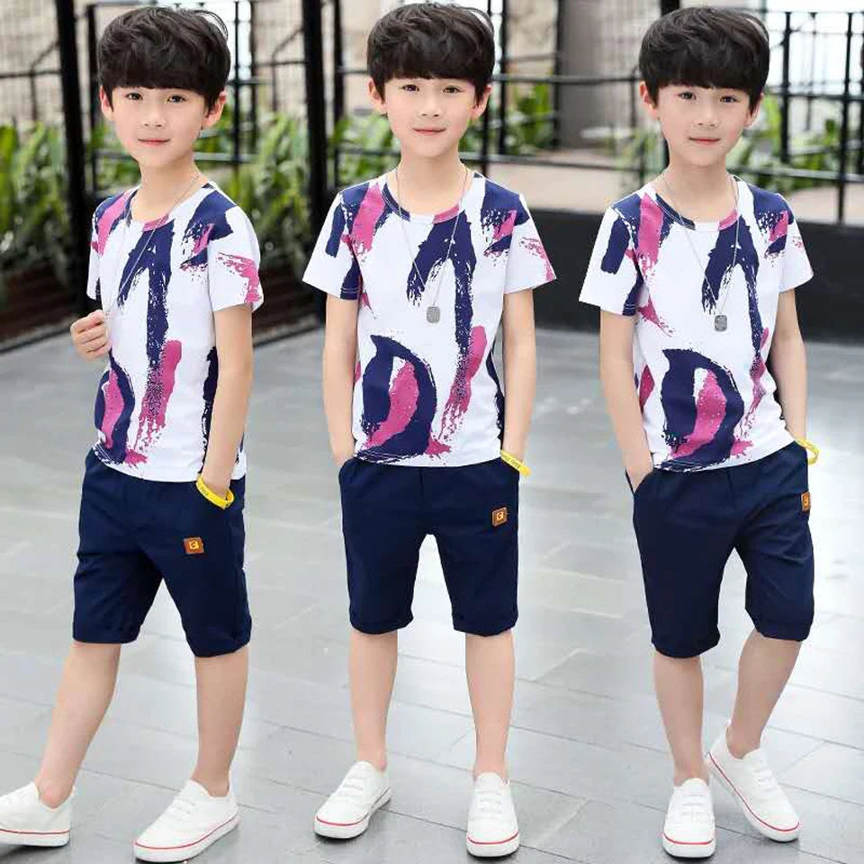 Conjuntos de ropa para niños Verano 2024 Algodón Traje de niños adolescentes para 4 6 8 10 12 14 años Camisa de manga corta y pantalones cortos para niños