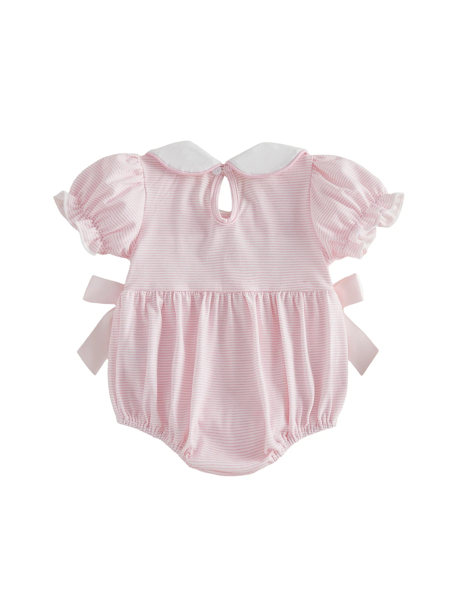 Mädchen Baby Oster-Outfit Strampler mit Hasen-Stickerei, Bubikragen und kurzen Puffärmeln, niedliche Osterkleidung