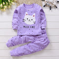 Ropa de casa para bebé niña, pijamas, pantalones largos, camiseta, ropa interior de dibujos animados, conjunto de ropa de 2 piezas con estampado de gato de dibujos animados para niñas de 0 a 6 años