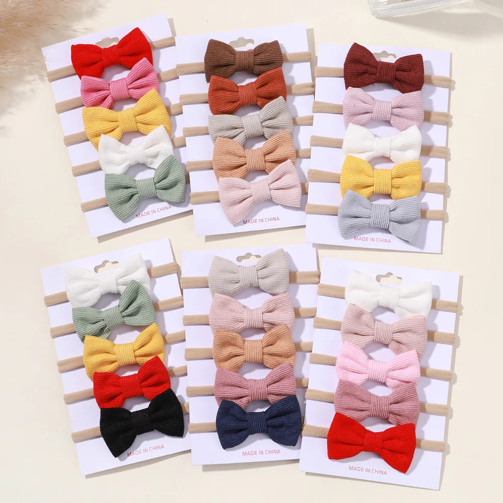 5Pcs/Set Elastic Baby Headband Solid Corduroy Ribbon Bow Headscarf Hairband Newborn Cute Knitted Headband Babe Hair Accessories
