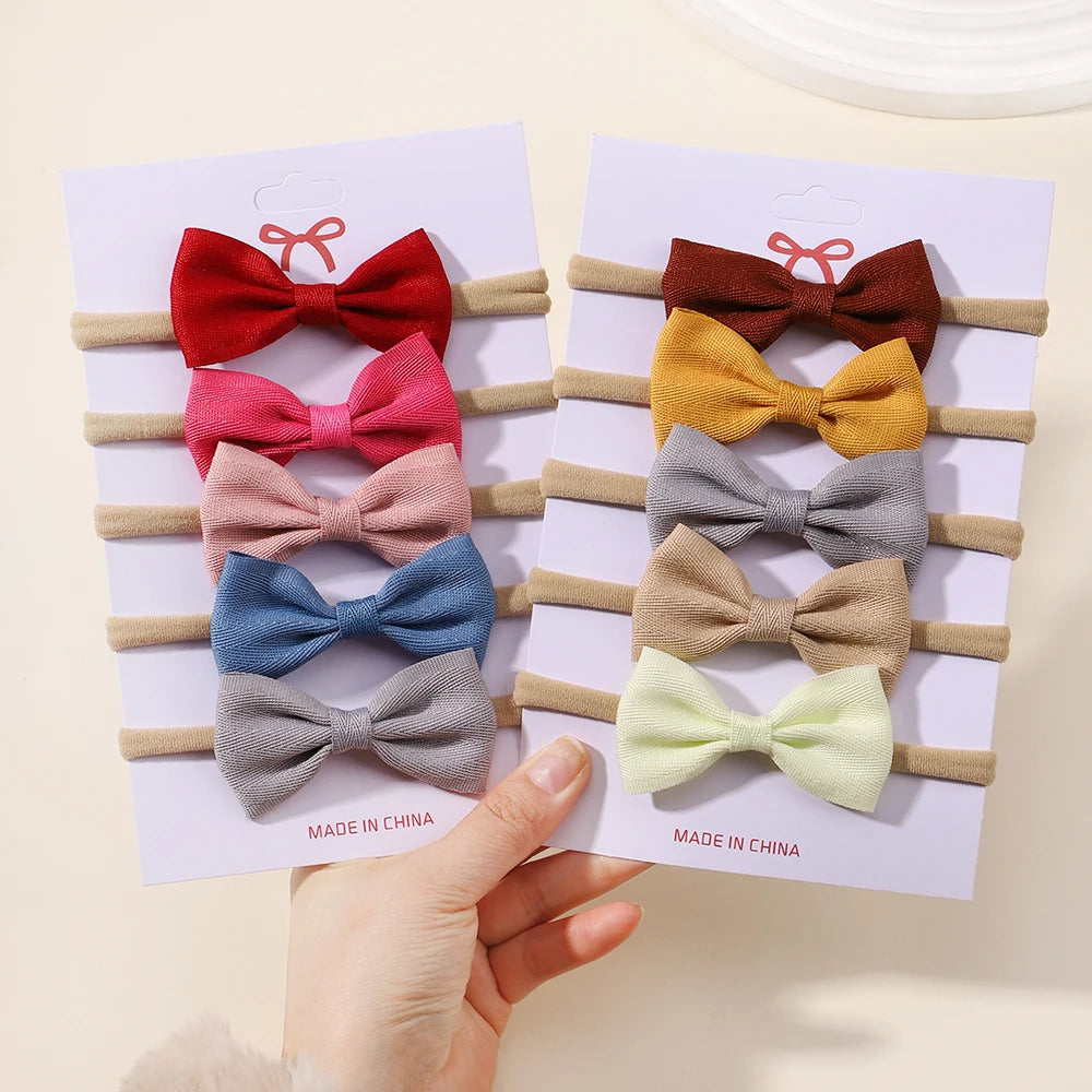 5Pcs/Set Elastic Baby Headband Solid Corduroy Ribbon Bow Headscarf Hairband Newborn Cute Knitted Headband Babe Hair Accessories