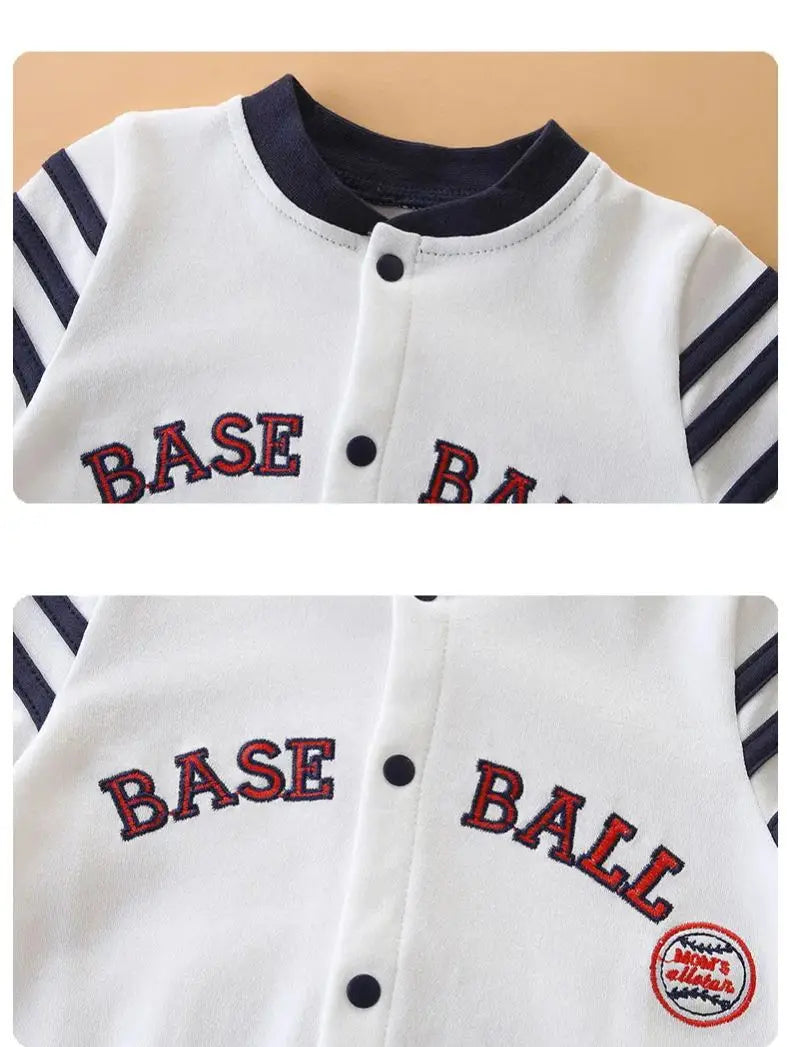 Baby jumpsuit spring & fall pure cotton long-sleeved newborn clothes 0-1 year old baby baseball uniform foot-covering hoodie