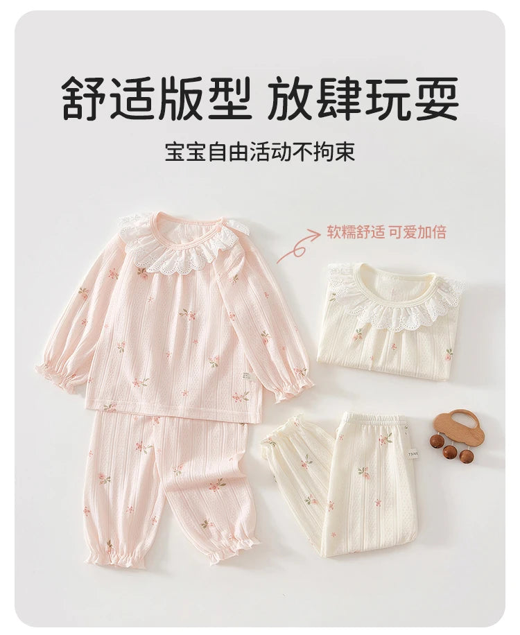 Babykleidung Sommer Outfit für Mädchen, Klasse A, 6-12 Monate, Baby Klimaanlagen Kleidung, Zweiteiliges Set, Sommer dünne Faser 80
