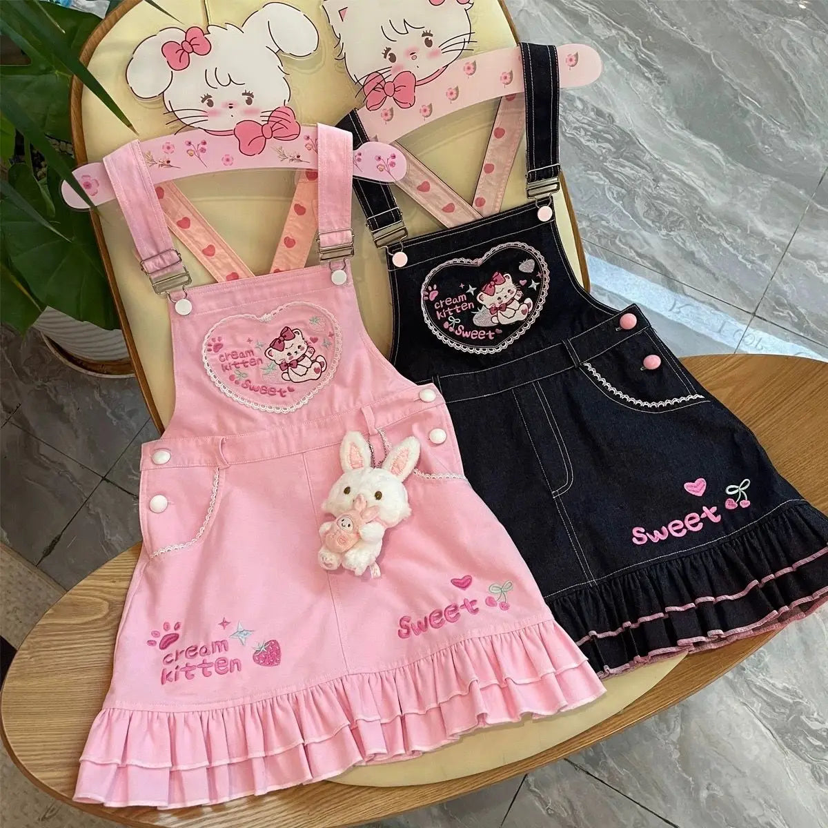 Mommy and Daughter Matching Clothes Cartoon Cat Printed Cotton Short-sleeved T-shirt + Overalls Summer Sweet Girl Y2k Suits