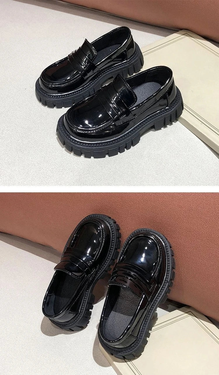 Kids Leather Loafers Lightweight Soft Sole School Shoes for Big Kids Boys Girls Solid Black Classic Casual 2026 New Arrival
