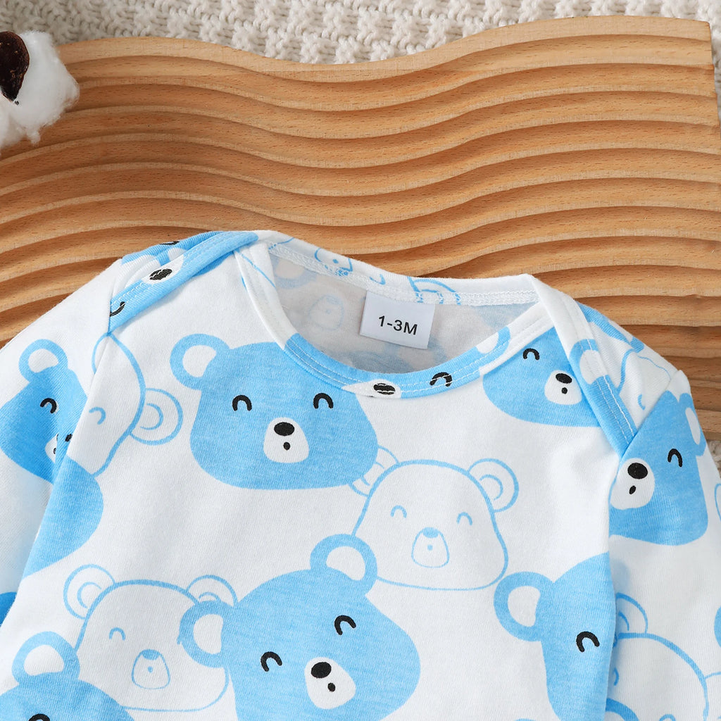 Neugeborenes Baby Jungen Set Bärchen Langarm Strampler + Lange Hose + Mütze + Socken 4-teiliges Set 0-9 Monate Baby Jungen Frühling und Herbst Set