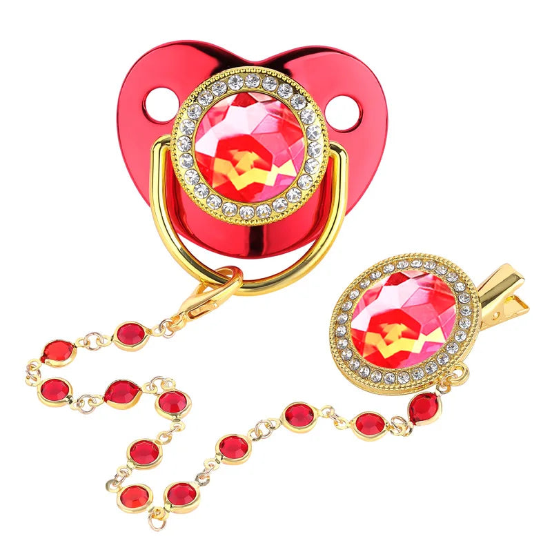 All Zircon Baby Pacifier Crystal Beads Chain Clips with Cover Newborn Boys Girls Silicone Pacifiers Holder Infant Shower Gifts