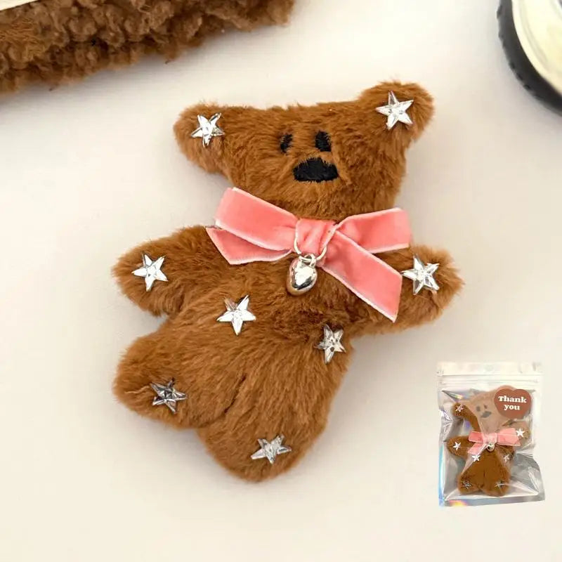 Cute Little Bear Plush Hairpin Cartoon Stuffed Doll Hair Clip Sweet Side Bang Clips Girly Autumn And Winter Hair Accessories