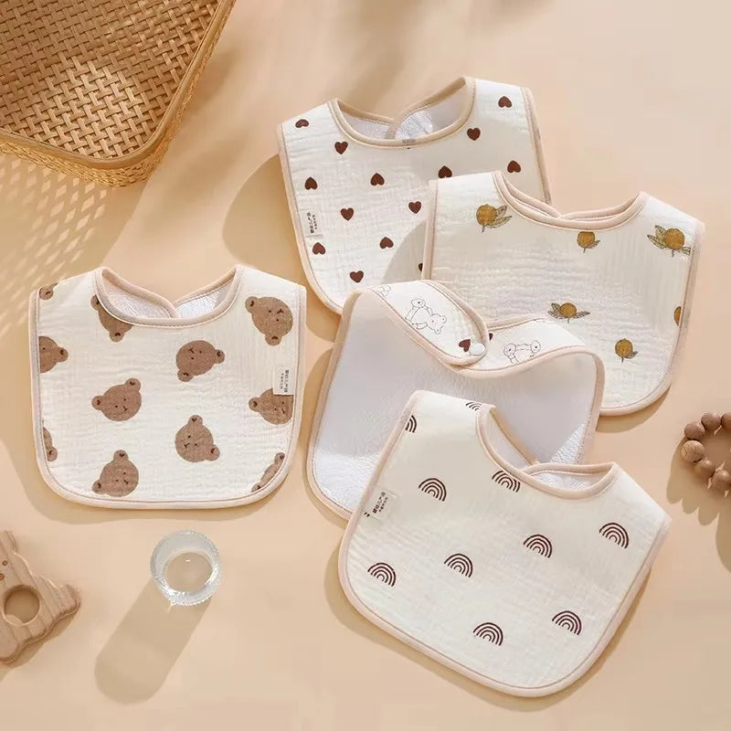 7pcs Cotton Baby Bibs Waterproof Burp Cloths Newborn Saliva Towel Cartoon Print Babies Accessories Baby Feeding Bib Items