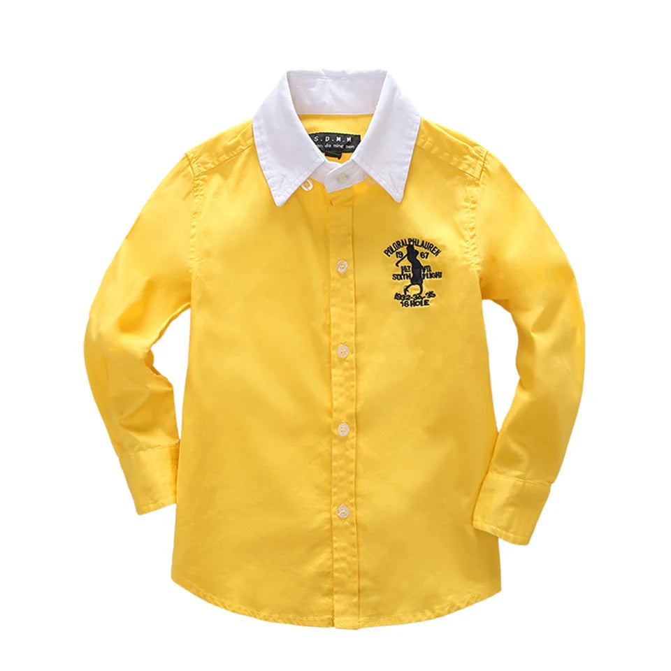 Boys Clothing shirts Autumn Long Sleeve embroidery Little Horse pattern Children Tops Birthday party Kids shirt school uniform